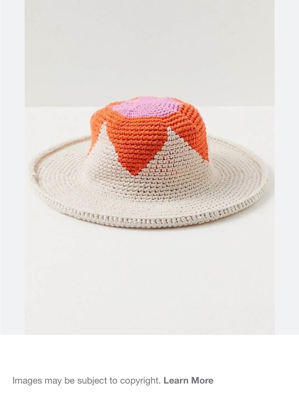 Free People Wide Brim Sun Hat - Cream with Orange & Pink